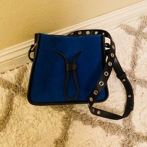 3.1 Phillip Lim Blue Suede Mini Bucket Bag.